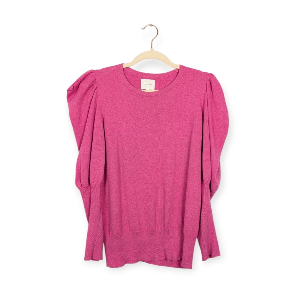 Sundays by WeAreSundays Pink Puff Long Sleeve Cotton Knit Top Size M